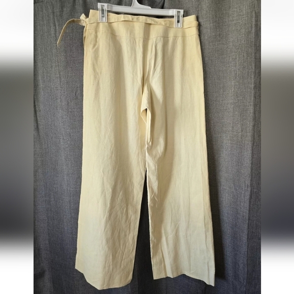 Celine Wide Leg 100% Linen Pants Wrap Waist Cream (Pale Yellow) Size 40 (US 12) - Picture 2 of 7